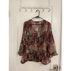 Belissimo Beaded Flare Quarter Sleeve Button Up Blouse Fairycore Whimseygoth